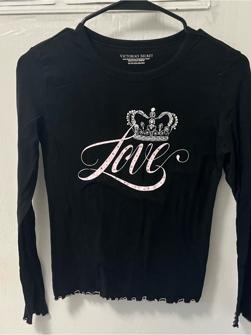 Victorias Secret Long Sleeve Sleep Shirt Size XS Black And Pink Pajamas Logo